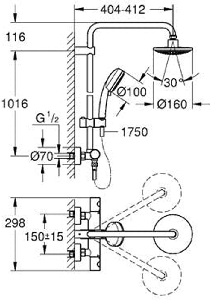 GROHE Tempesta Cosmopolitan 160 - Duschsystem mit Thermostatbatterie (wassersparend, 2 Strahlarten,