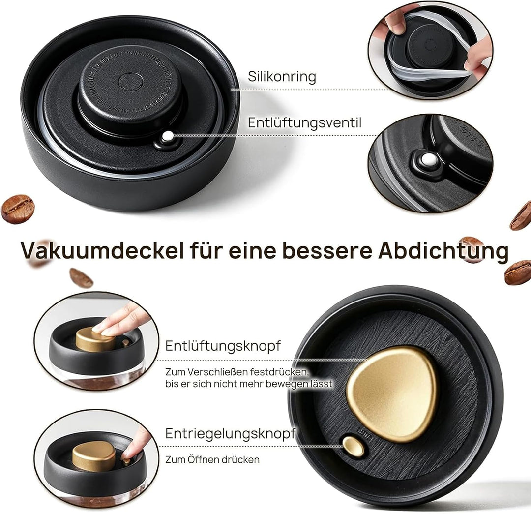 SUGODA Luftdichte Kaffeedose, 1200 ml Vakuumversiegelung für Gläser, Vorratsgläser mit Vakuumdeckel,