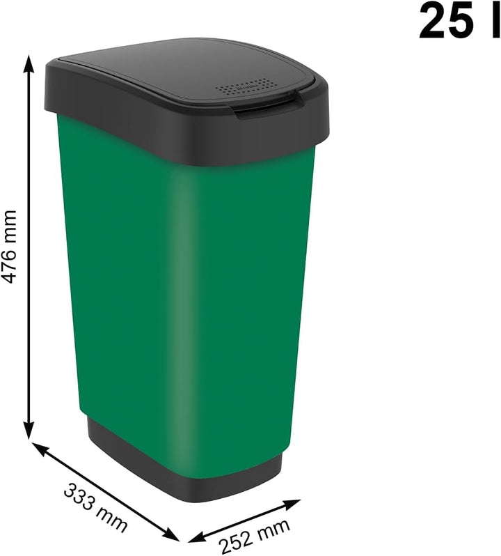 Rotho Twist Mülleimer 25l mit Deckel, Kunststoff (PP) BPA-frei, grün, 25l (33.3 x 25.2 x 47.6 cm) Gr
