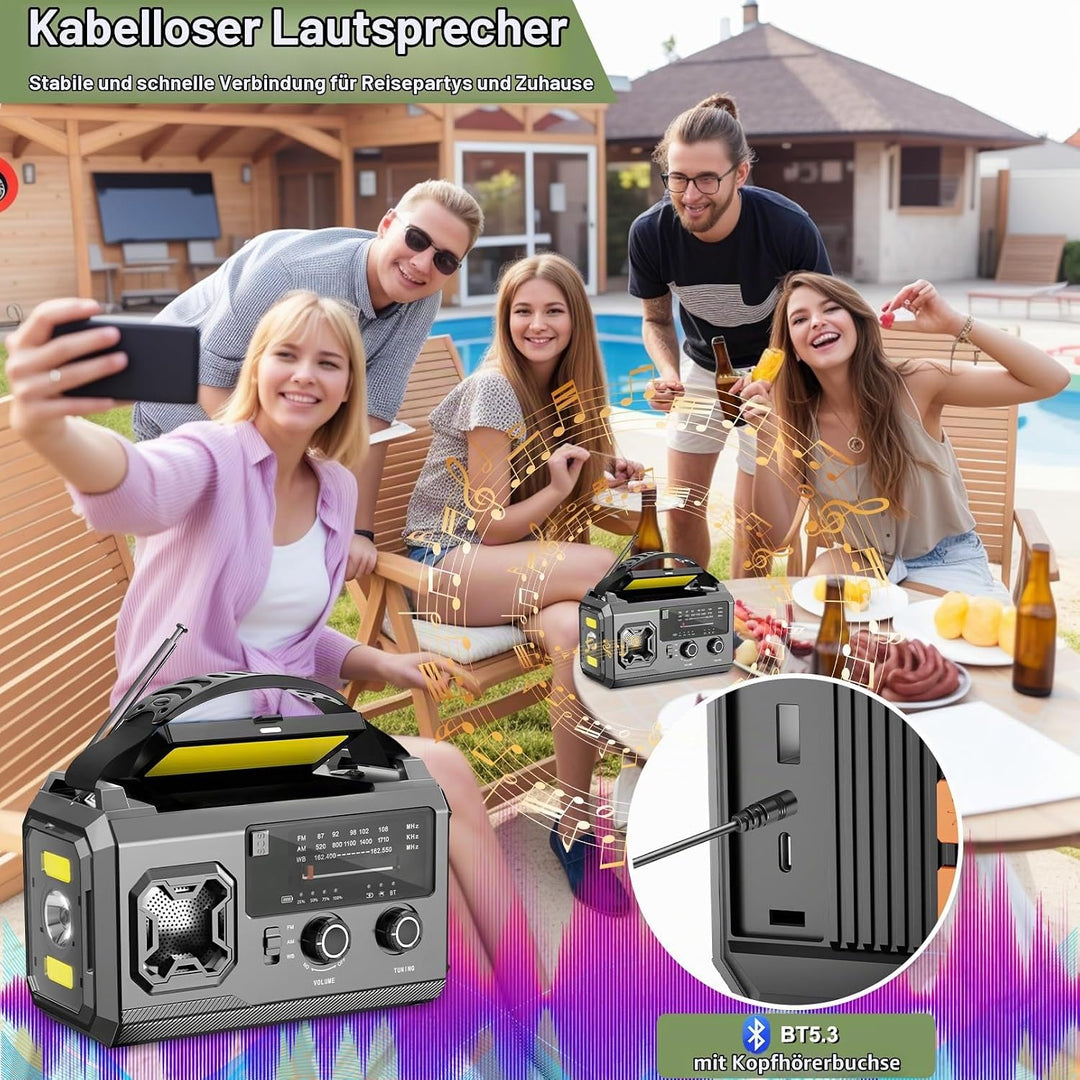 LIFOCI Kurbelradio - 27000mAh Notfallradio mit Kurbel und Solar, Tragbar Solar Notfall Radio mit AM/