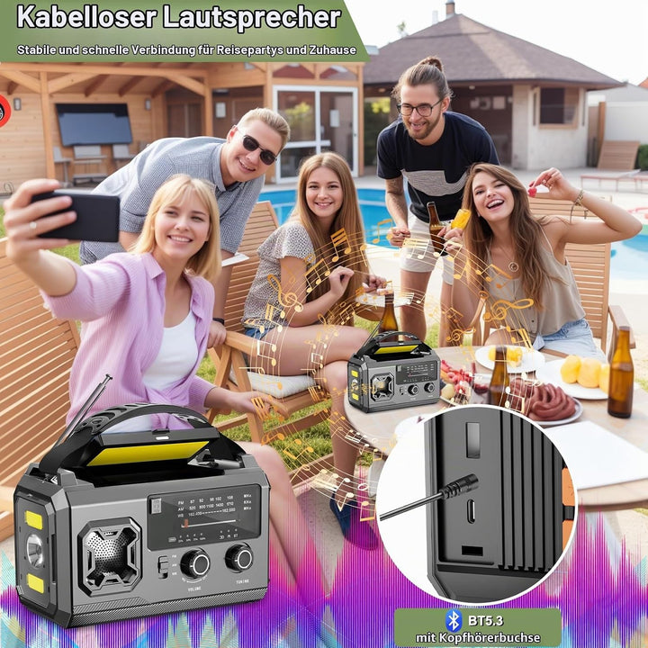 LIFOCI Kurbelradio - 27000mAh Notfallradio mit Kurbel und Solar, Tragbar Solar Notfall Radio mit AM/