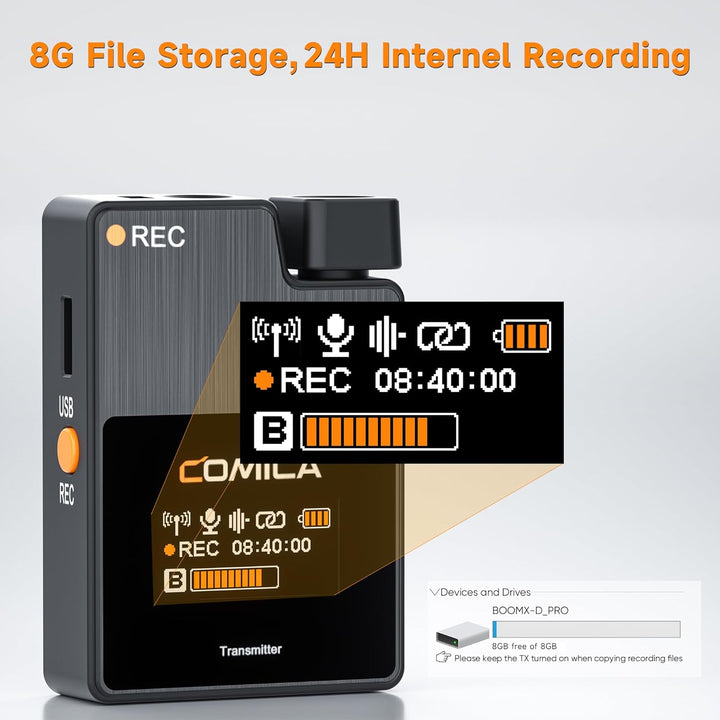 comica BoomX-D2 Pro kabelloses Krawattenmikrofon, 2,4 G, Dual-Kanal, kabelloses Mikrofonsystem mit i