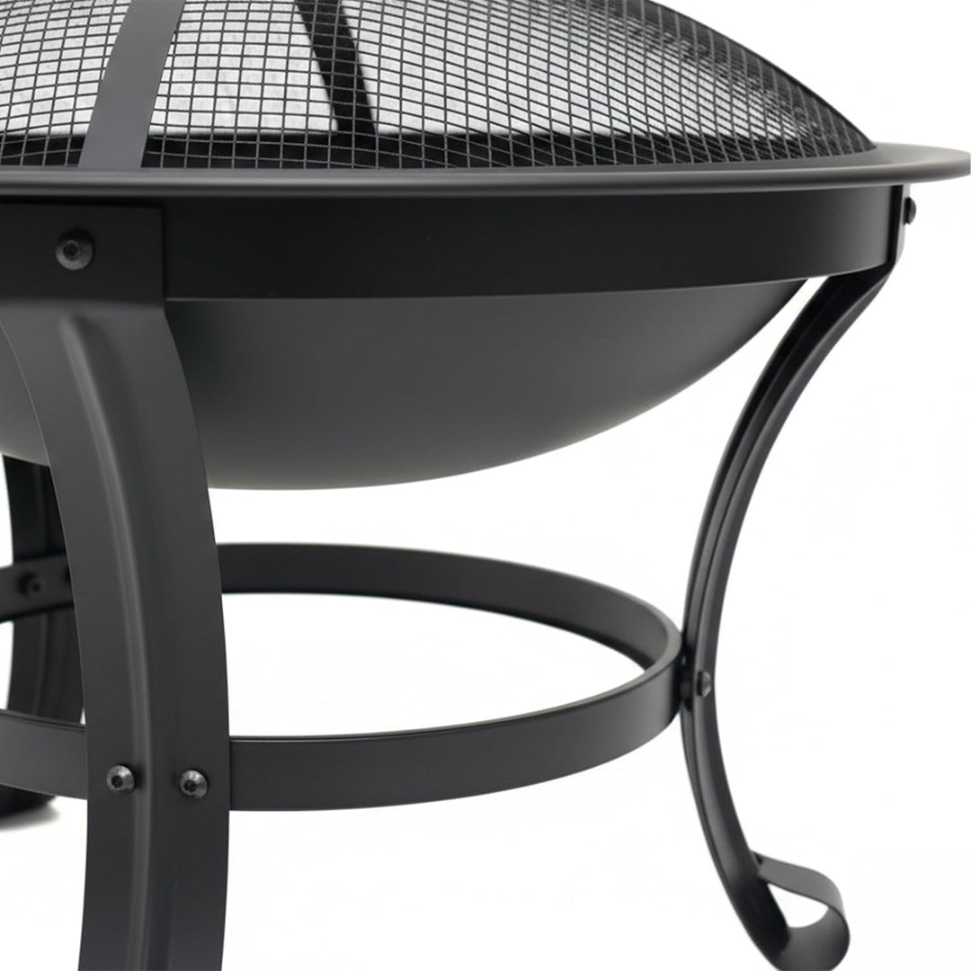 Relaxdays Feuerschale mit Grillrost, Funkenschutz, Schürhaken, Stahl, Ø 55 cm, schwarz Gartenfeuerst