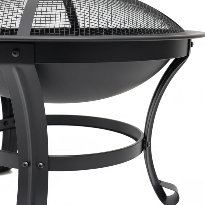 Relaxdays Feuerschale mit Grillrost, Funkenschutz, Schürhaken, Stahl, Ø 55 cm, schwarz Gartenfeuerst