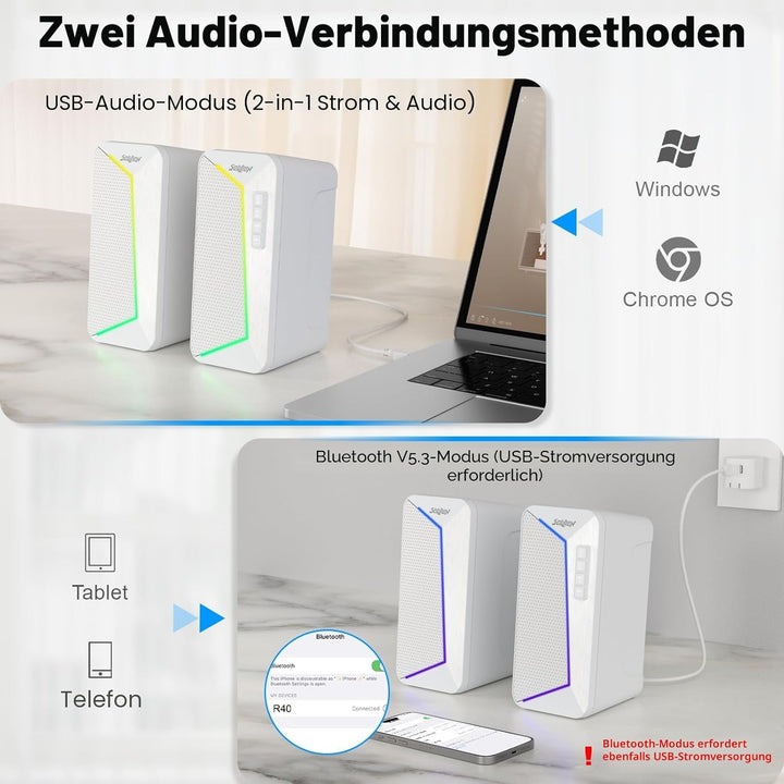 SOULION R40 Computerlautsprecher, 2.0 USB-betriebene PC-Lautsprecher, Desktop-Gaming-Boxen mit Lauts