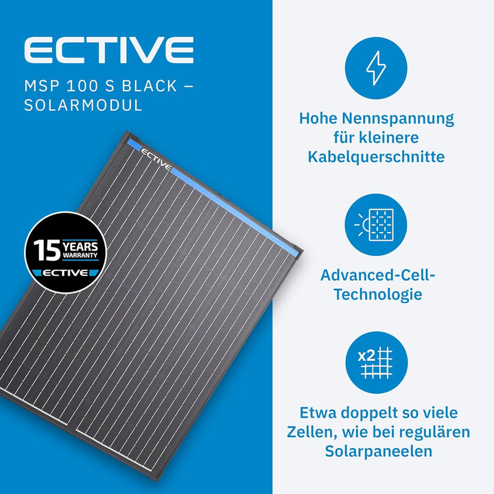 ECTIVE - Solarpanel starr MSP 100s Black 100W 2,77A 72 Siliziumzellen für 12V-24V Batterieladeregler