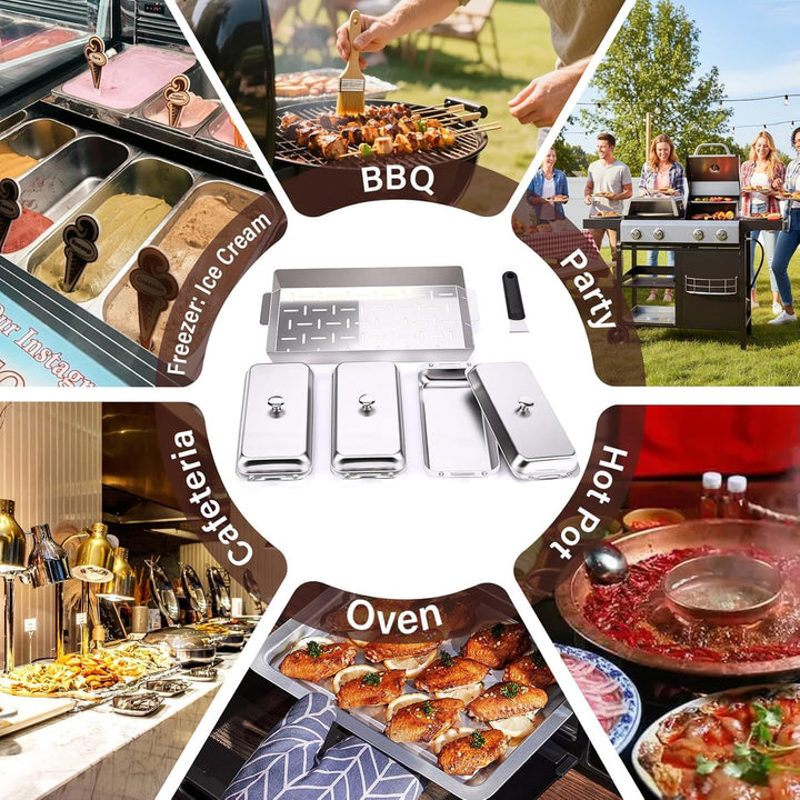 Edelstahl Grillpfännchen 4-teilig Set, Vielseitige Grillschalen für Gas-, Holzkohle- & Ofengrill, Un