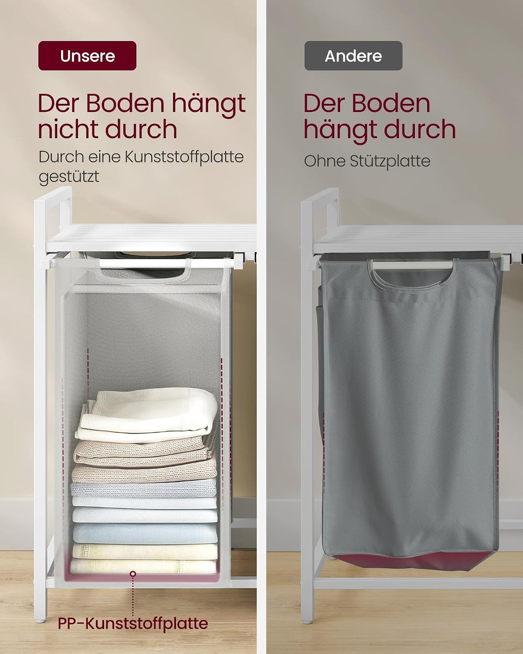 VASAGLE Wäschekorb 2 Fächer, mit Ablage, Metallrahmen, 2 x 46 L | Wäschesack aus Oxford-Gewebe abneh