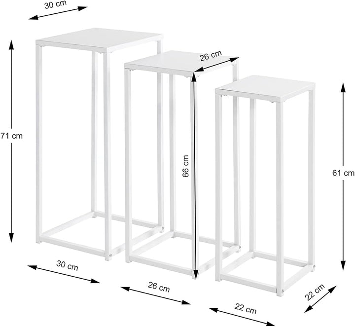 HAKU Möbel Blumensäule 3er Set, Metall, weiss, B 22 x T 22 x H 61 cm / B 26 x T 26 x H 66 cm / B 30
