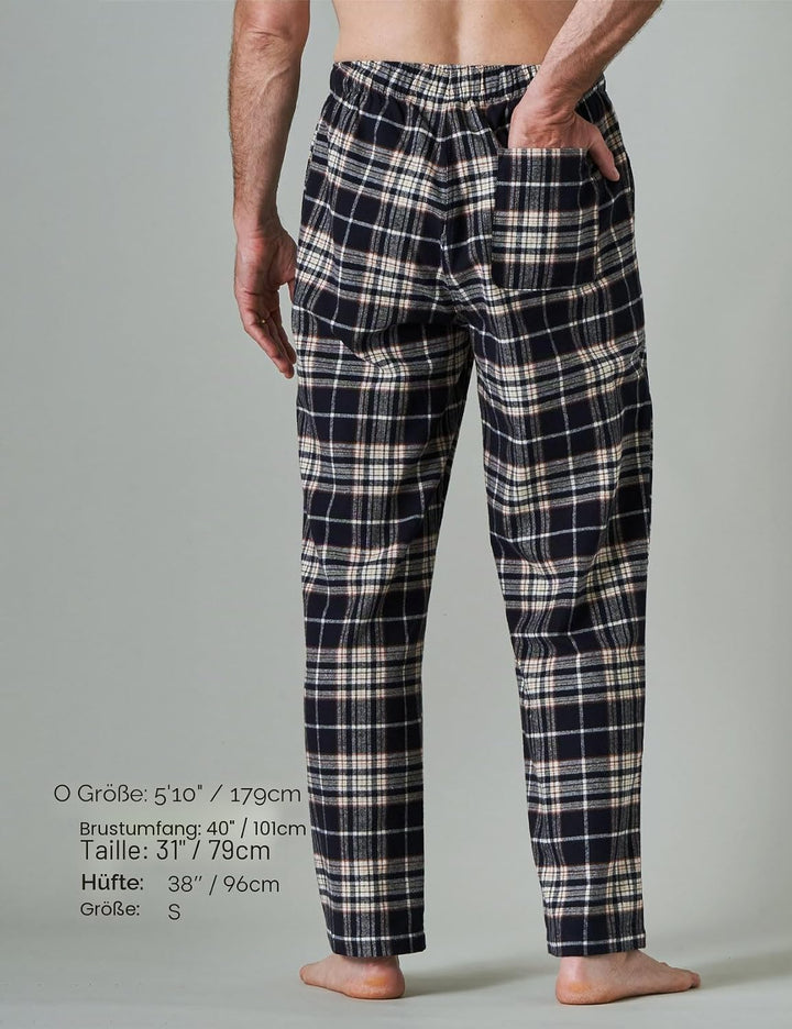 LAPASA Herren Schlafanzughose karierte Pyjamahose, Long Relaxhose Loungehose Freizeithose (M38 Baumw