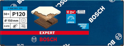 Bosch Accessories 50x Schleifpapier Expert C470 Mehrloch (für Hartholz, Farbe auf Holz, Ø 150 mm, Kö