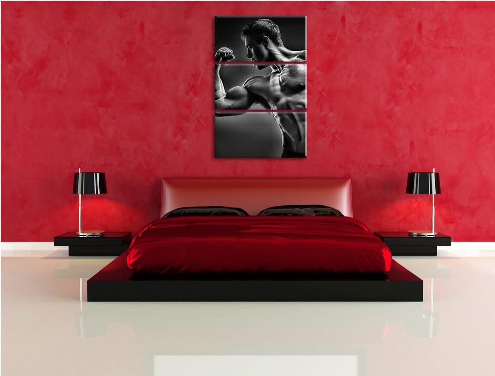Pixxprint Starker Bodybuilder als Leinwandbild/Grösse: 3 Teilig (120x80) cm/Wandbild/Kunstdruck/fert