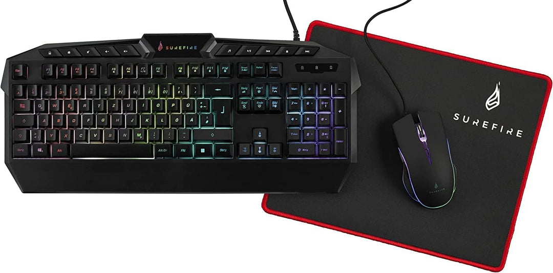 SureFire Kingpin Gaming Combo Set, 3 in 1 Gaming Set, Gaming Tastatur QWERTZ-Layout Deutsch, 25 Anti