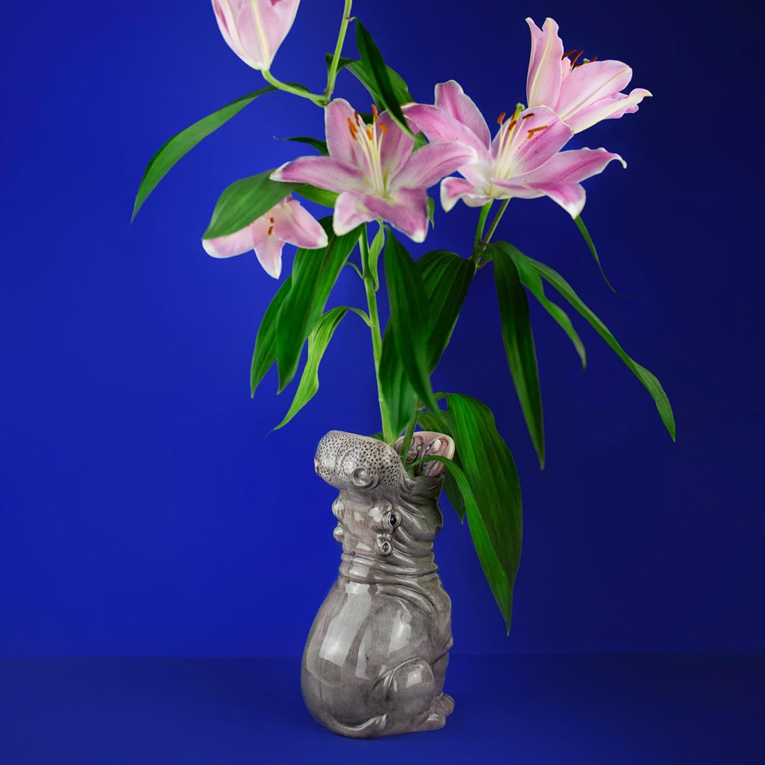 Hunrgy Hippos Vase, handbemalte Nilpferd Vase, ca. 30 cm