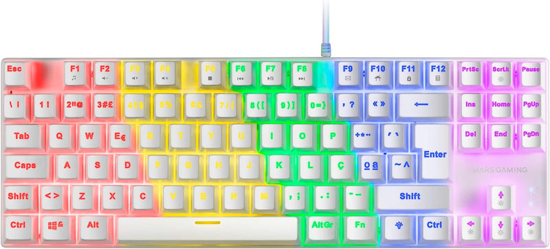 MARSGAMING Gaming MK80 Weiss, Mechanische Tastatur TKL FRGB, Antighosting, Switch Mechanischer Braun