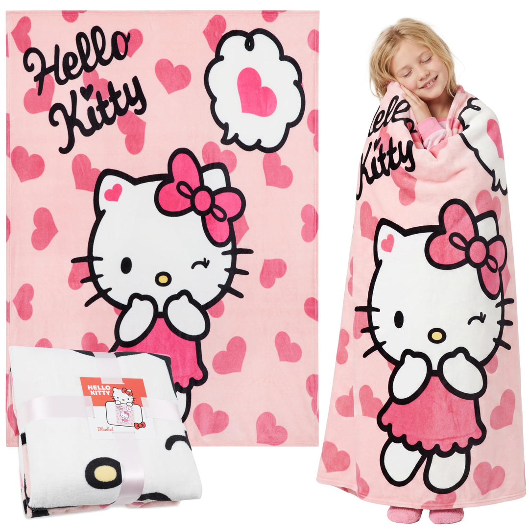 Hello Kitty Kuscheldecke, Flauschige Fleecedecke 150 x 130 cm - Geschenke für Frauen