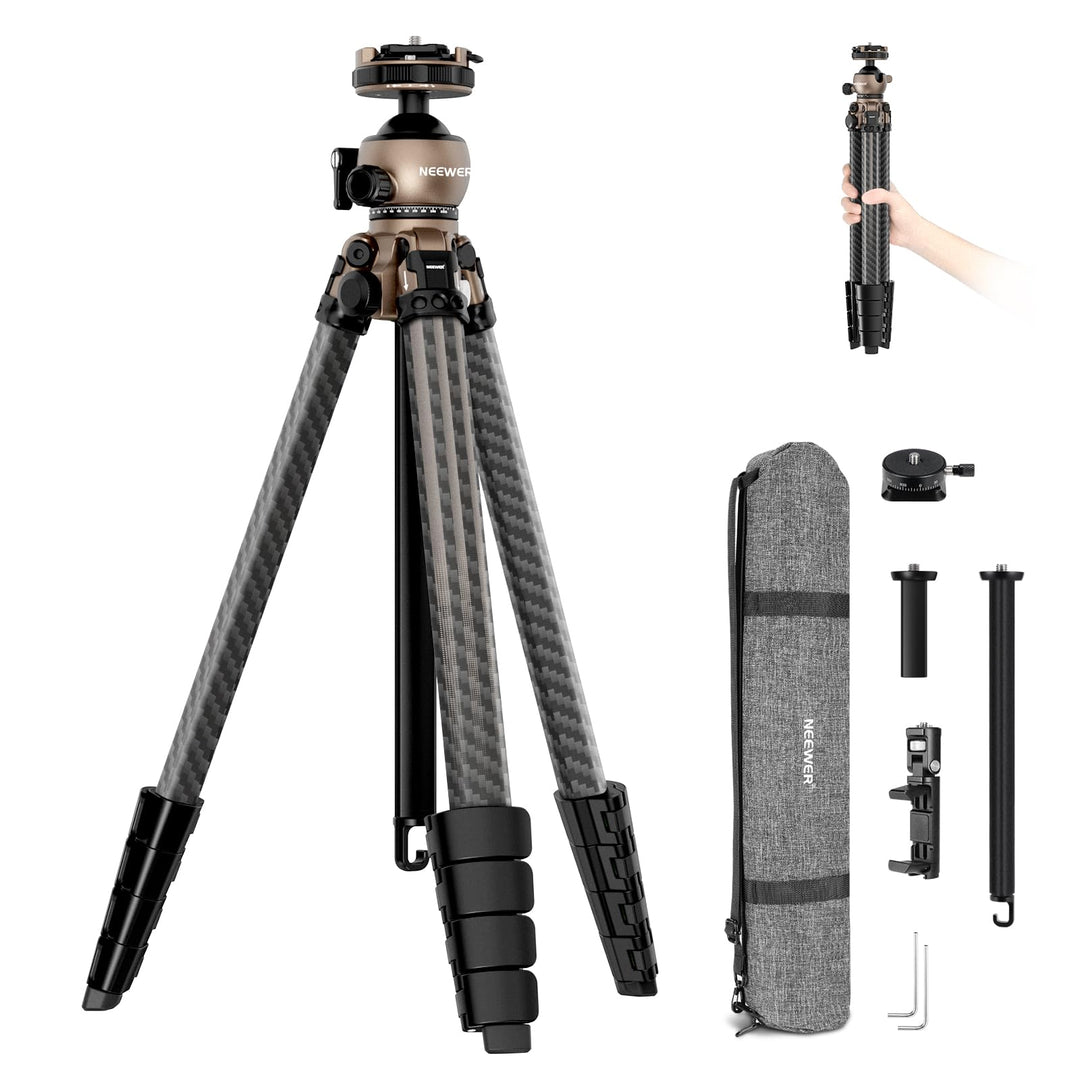 NEEWER LITETRIP LT35 155cm Carbon Stativ Reisestativ mit Pan Tilt Low Profile Kugelkopf Arca QR Plat