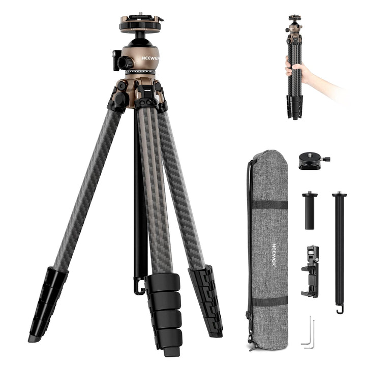 NEEWER LITETRIP LT35 155cm Carbon Stativ Reisestativ mit Pan Tilt Low Profile Kugelkopf Arca QR Plat