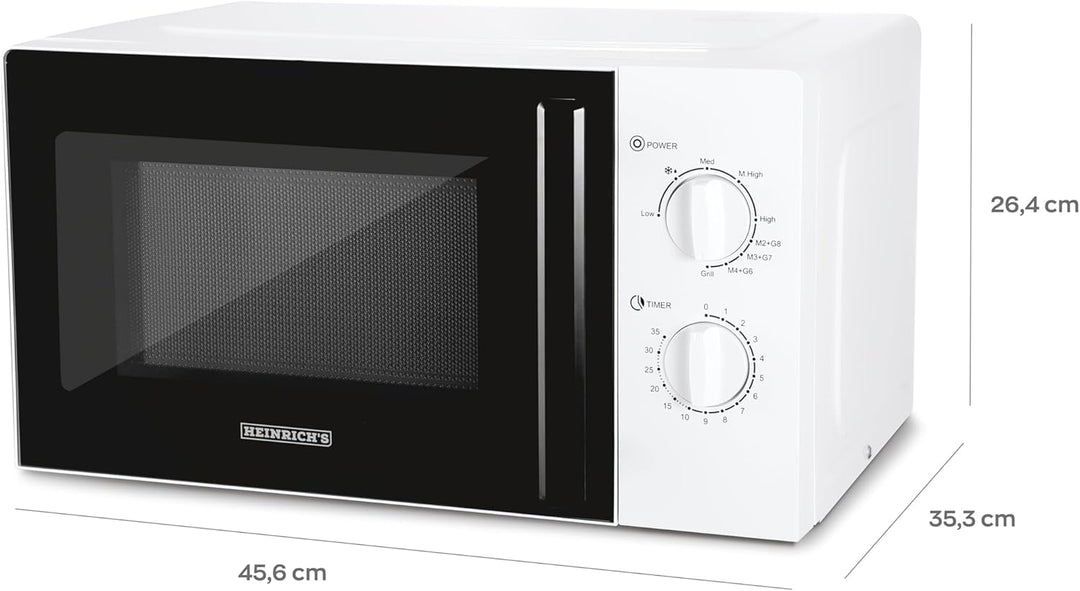 HEINRICHS Mikrowelle, kompakte Mikrowelle, 20L Volumen, 9 Leistungsstufen, inkl.35min.Timer, Defrost