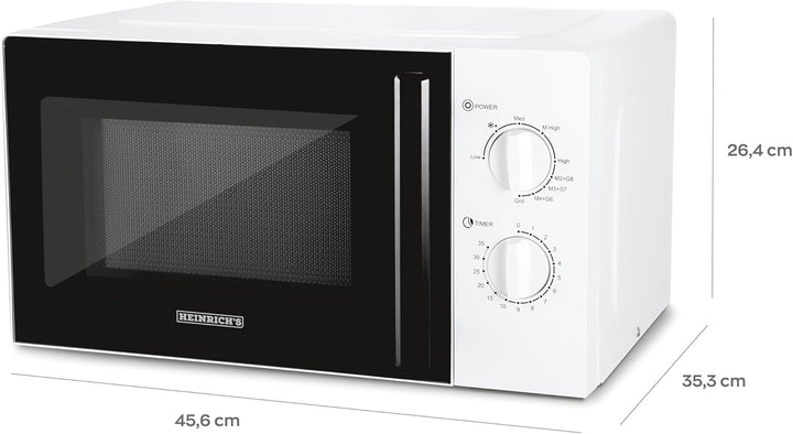 HEINRICHS Mikrowelle, kompakte Mikrowelle, 20L Volumen, 9 Leistungsstufen, inkl.35min.Timer, Defrost