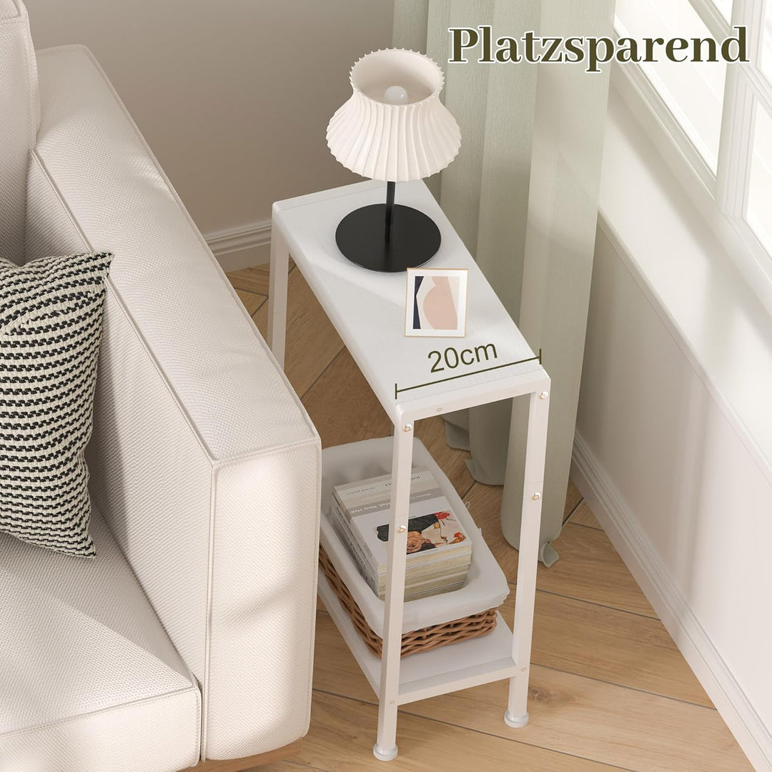 Schmaler Beistelltisch, Nachttisch, 2er Set, 2 Ablagen Nachttisch Schmal mit Stauraum, Sofa beistell
