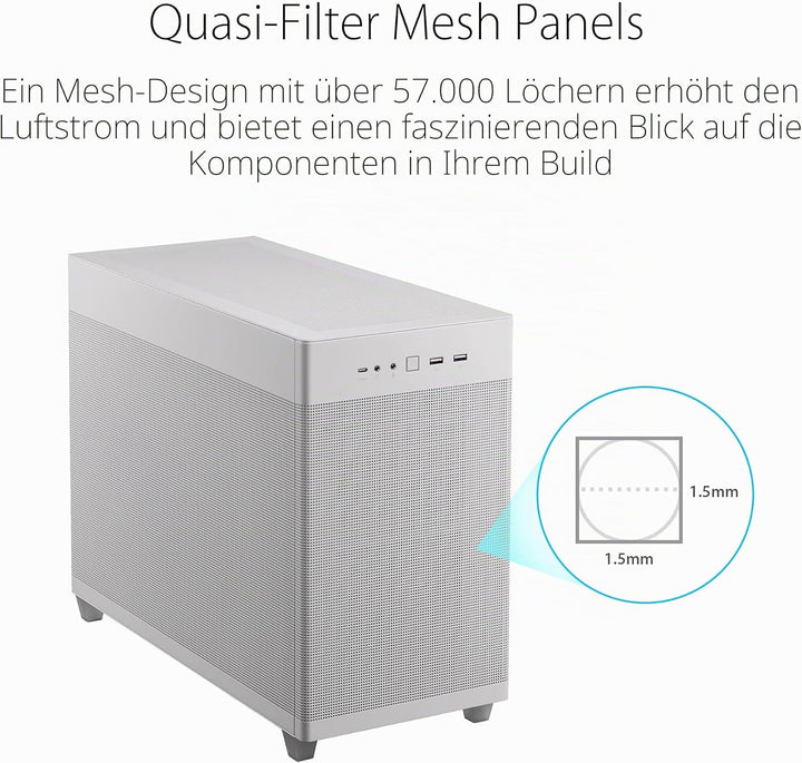 ASUS Prime AP201 MicroATX Gehäuse weiss (33 Liter, unterstützt 280- &amp; 360-mm-Kühler, Grafikkarten bi