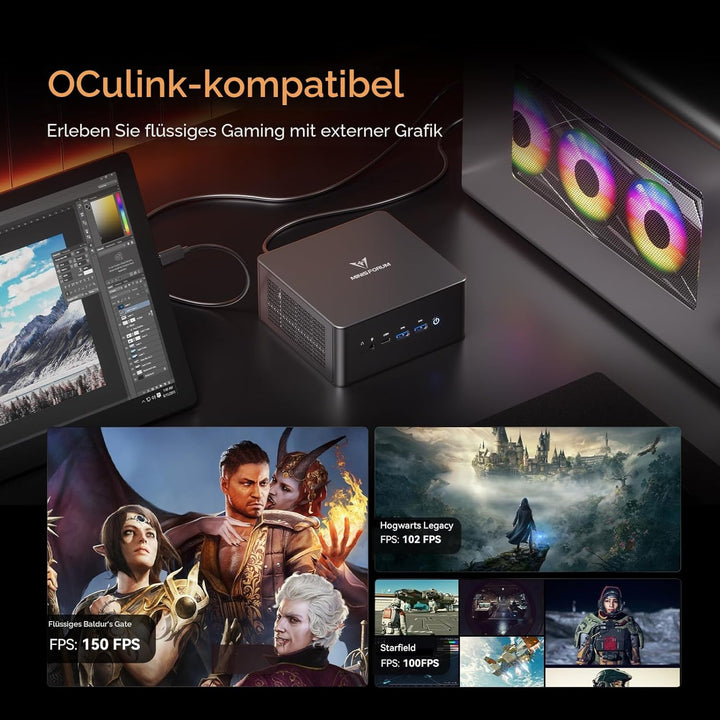 MINIS FORUM UM890 Pro Mini PC - AMD AI Ryzen 9 8945HS, 8 C/16 T, Radeon 780M GPU, 2 x M.2 SSD Slots,
