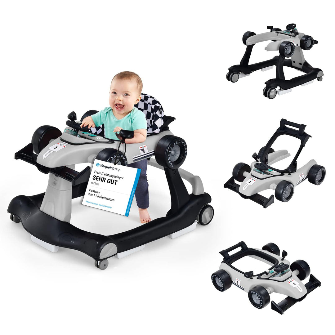 COSTWAY 4 in 1 Lauflernwagen, Lauflernhilfe klappbar mit einstellbarer Höhe & Geschwindigkeit, Baby