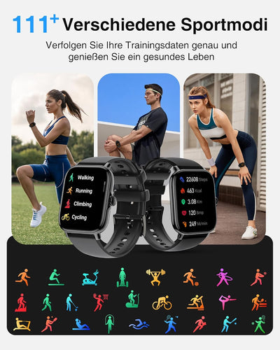 Smartwatch-Herren-Damen-mit-Telefonfunktion - 1,85 Zoll Touchscreen Smart Watch, 111+ Sportmodus,IP6