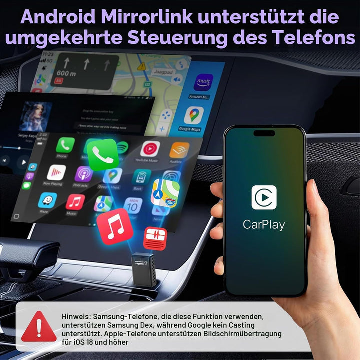 4in1 Wireless CarPlay Adapter – Kabelgebunden zu Kabellos für CarPlay &amp; Android Auto mit Mirror Link