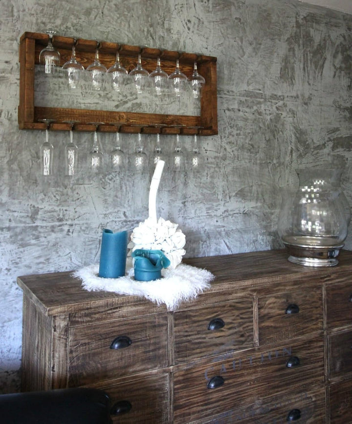 Dekorie Weinglasregal aus massivem Holz - Farbe: Braun - Masse (HxBxT): 35 cm x 90 cm x 12 cm - Vint