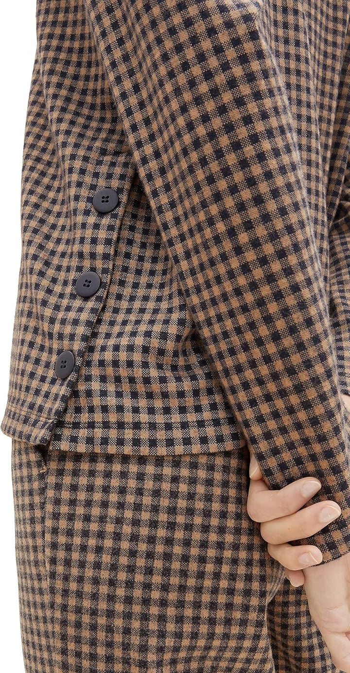 TOM TAILOR Damen Sweatshirt mit Knopfdetail & Karomuster, 32409 - Navy Blush Check Ck