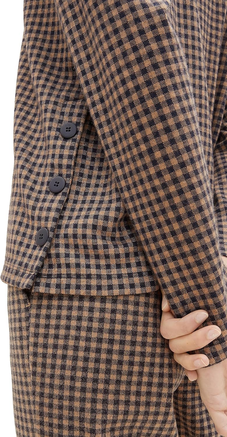 TOM TAILOR Damen Sweatshirt mit Knopfdetail & Karomuster XXS 32409-navy Blush Check Ck, XXS 32409-na