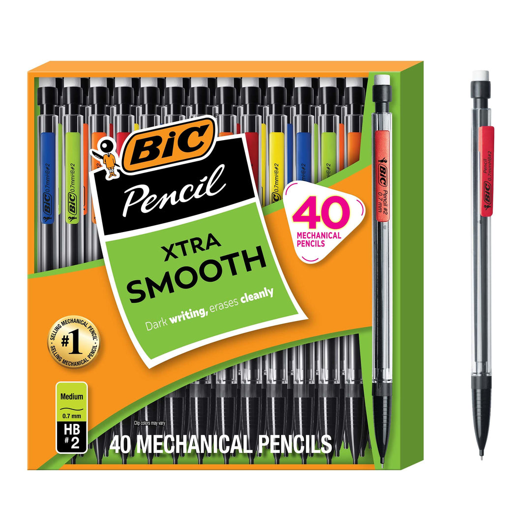 Bic Mechanical Pencils, 40 count, Black barrel with multi color clips by BIC