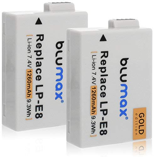 2X Blumax Gold Edition Akku ersetzt Canon LP-E8 kompatibel mit Canon EOS 550D 600D 650D 700D 1260mAh