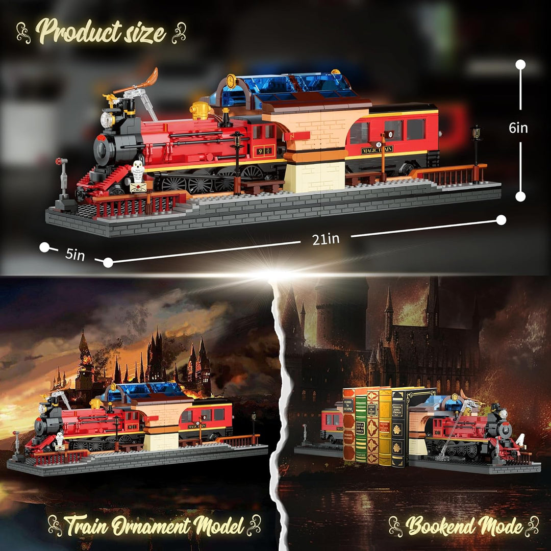 AKWME 2-in-1 Magic Zug & Buchstützen Bauset, Heimdekoratives Bausteinspielzeug, Ideales Sammler- & A