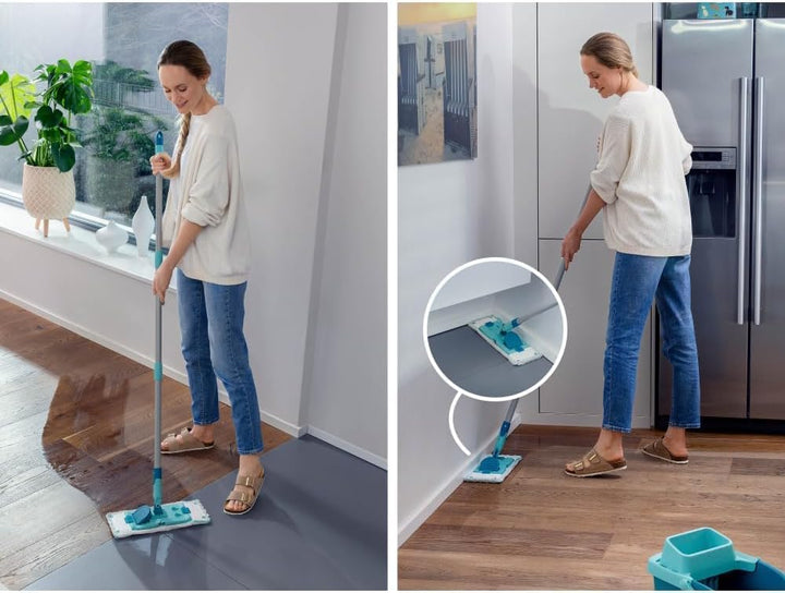 Leifheit Set Power CLEAN, Wischer für Alle, rückenschonender Bodenwischer mit Reinigungsklingen, Wis