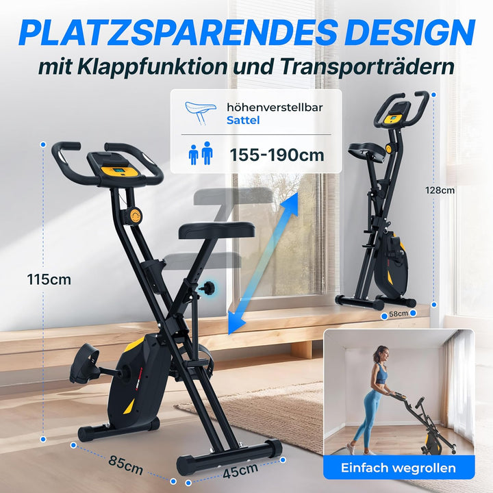 Ultrasport F-Bike Pro Heimtrainer Fahrrad Klappbar I Hometrainer Fahrrad Klappbar bis 150 KG mit Kom