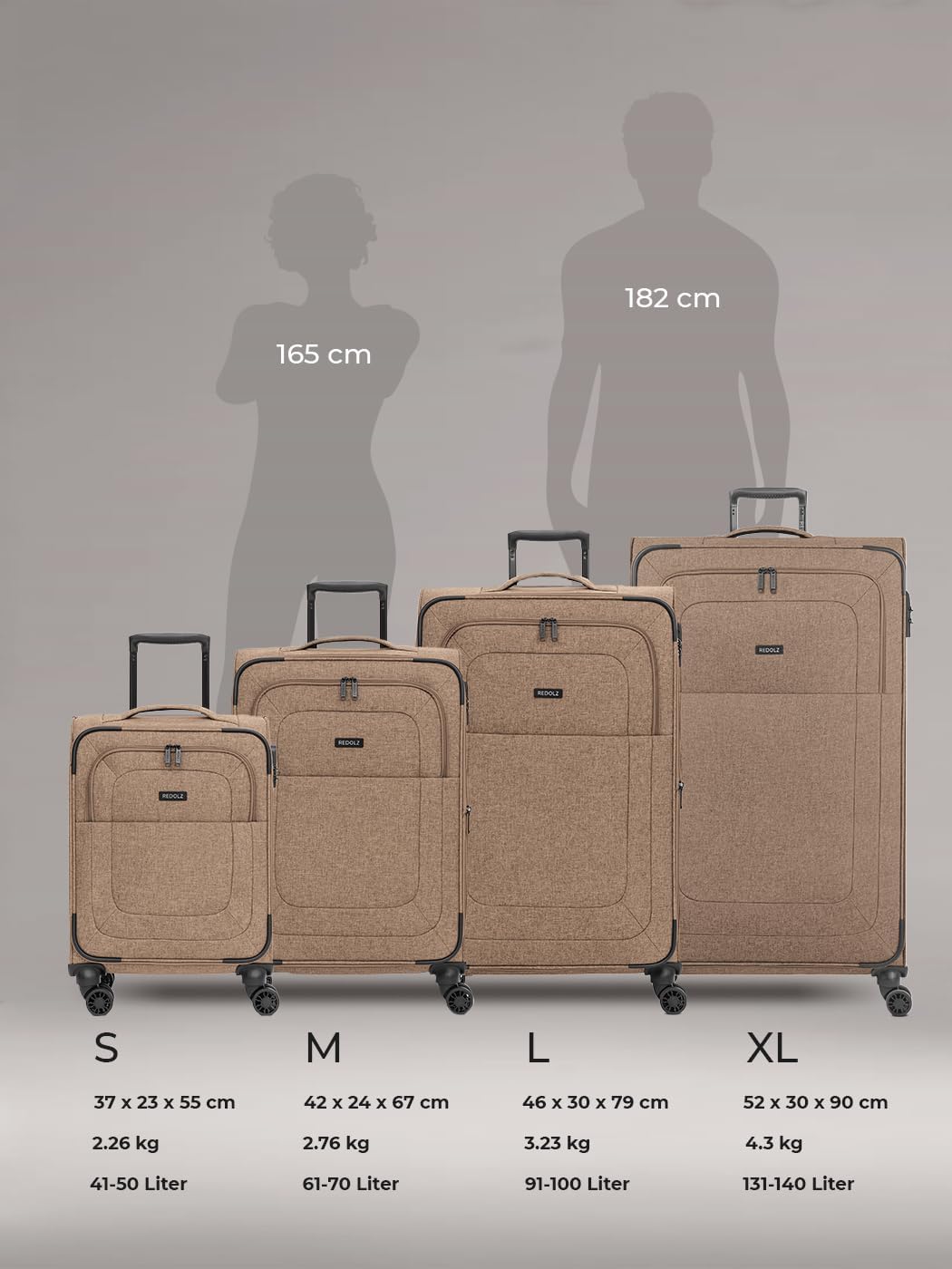 REDOLZ XL Jumbo 4-Rollen Koffer sehr gross 52 x 30 x 90 cm [Sondergrösse] Check-in Trolley mit TSA-S