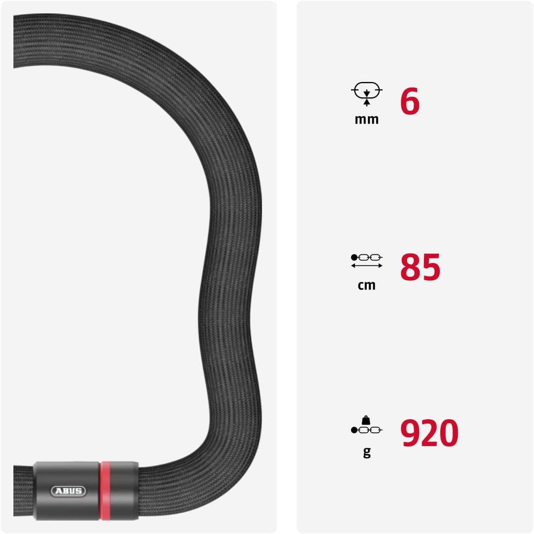 ABUS Kettenschloss Goose Lock – biegsames, klapperfreies Fahrradschloss aus gehärtetem Stahl – 6 mm
