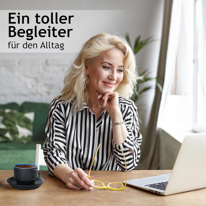 MIAMIO - 6 x 75 ml Espressotassen Set/Espresso Tassen Set mit Untertasse & Ständer - Kaffeetassen Se