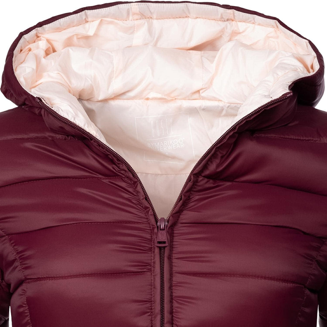 MARIKOO Damen Übergangsjacke leichte Steppjacke kurz mit Kapuze Lucy XS-3XL M Weinrot, M Weinrot