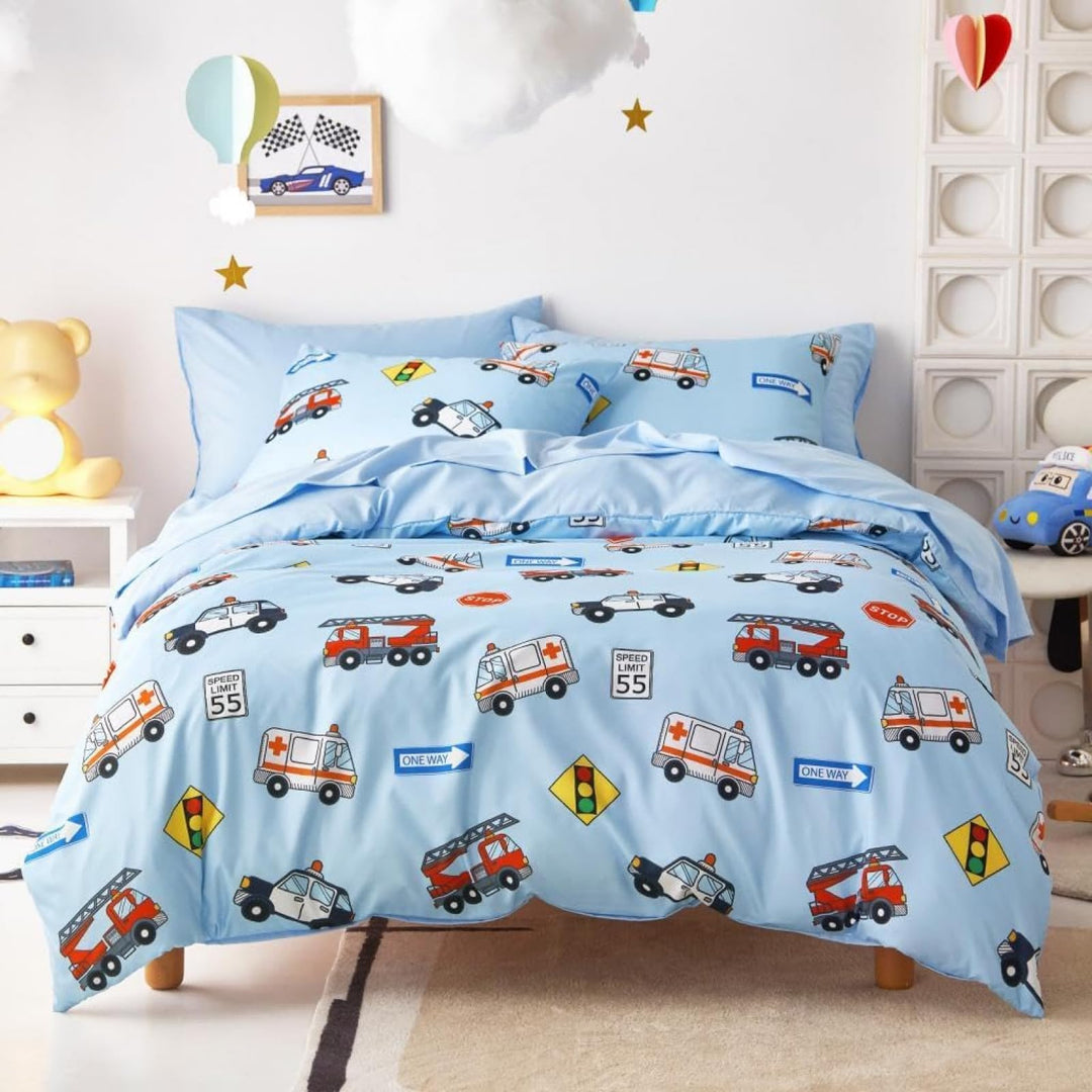 Freyamy Kinder Bettwäsche 135x200cm Blau Bunt Cartoon Auto Jungen Kinderbettwäsche Mikrofaser Cars A