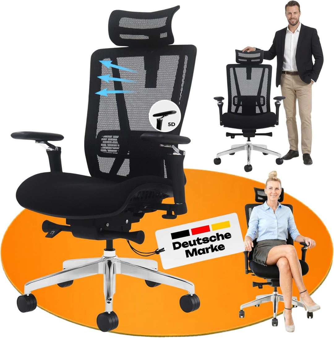 VALKENSTOL M8 Bürostuhl Ergonomisch Testsieger für Grosse Menschen, Breite Sitzfläche Schreibtischst