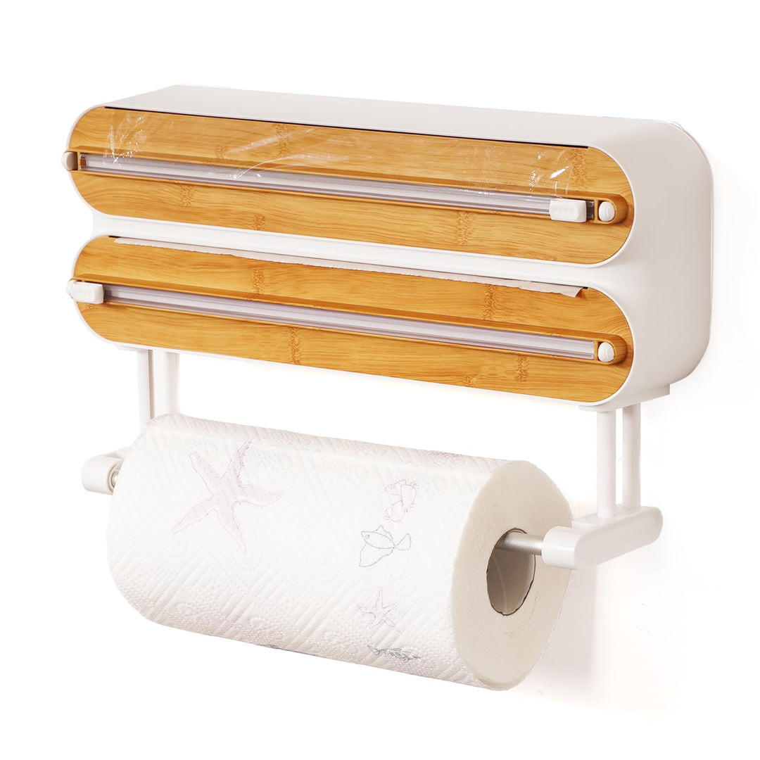 3 in 1 Frischhaltefolienspender mit Cutter, Küchenrollenhalterung mit Küchenrollenhalter, Alufoliens