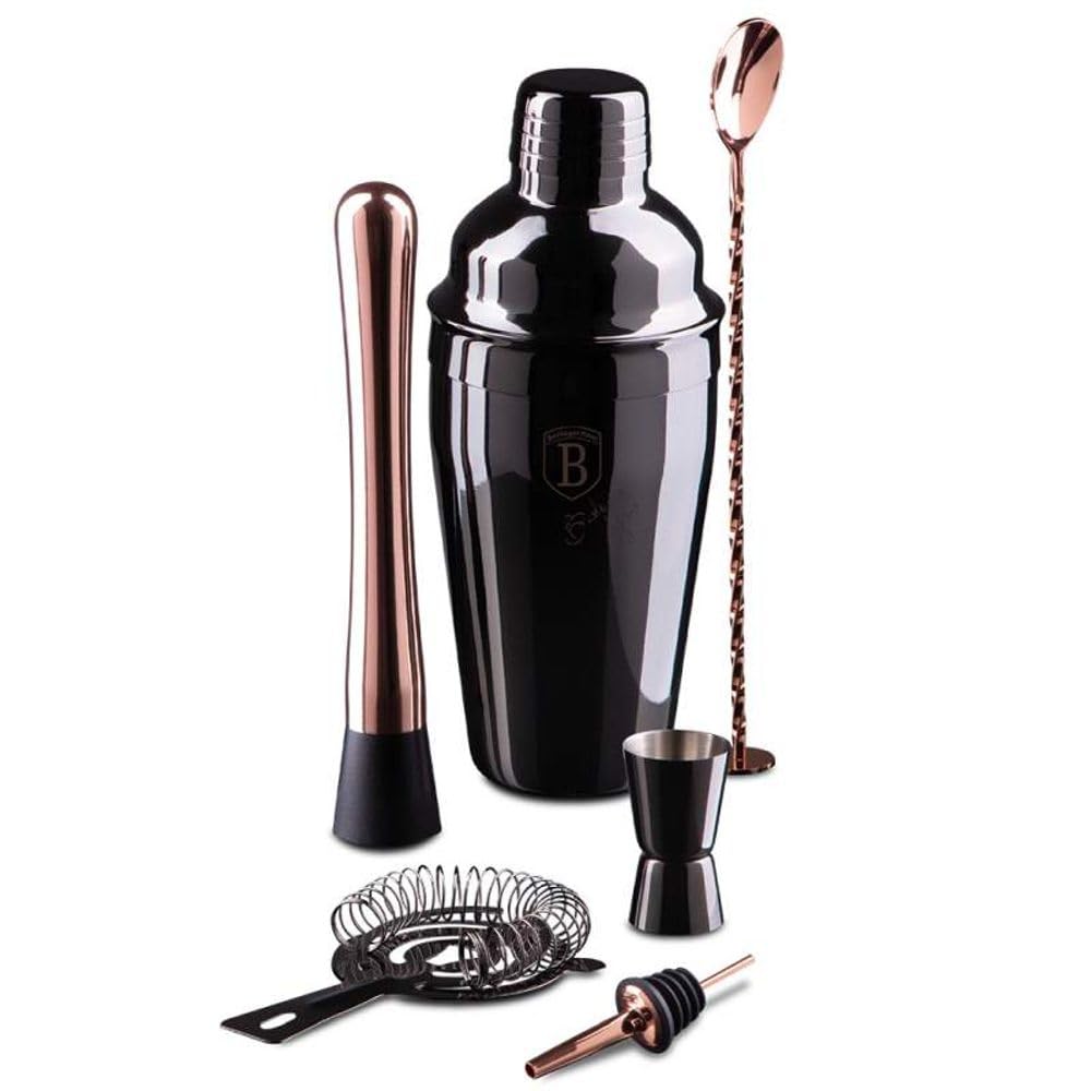 Berlinger Haus Barkeeper-Set | 6-TLG. Black Rose Collection mit Edelstahl-Zubehör | Shaker 0,55 L, l