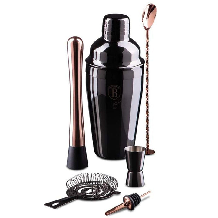 Berlinger Haus Barkeeper-Set | 6-TLG. Black Rose Collection mit Edelstahl-Zubehör | Shaker 0,55 L, l