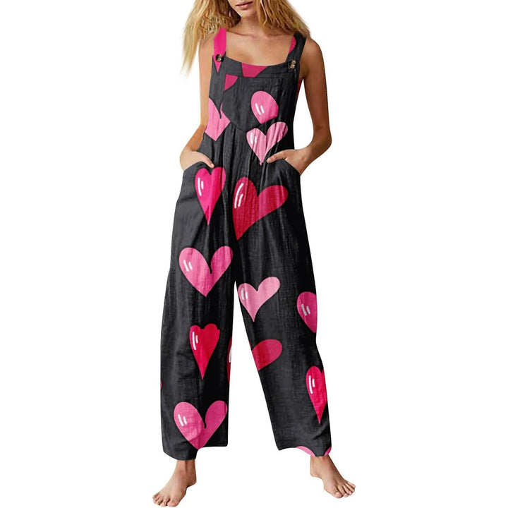 Valentinstag Jumpsuit Für Damen Herz Gedruckt Lässiger Ärmelloser Latzhose Locker Strampler Mit Tasc