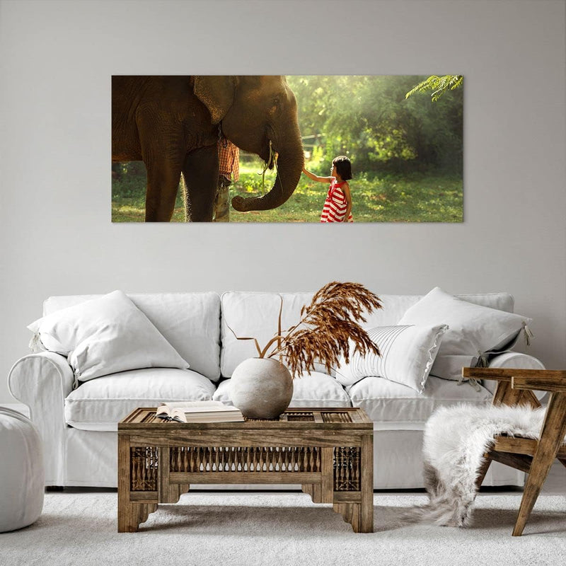 Wandbilder Dekoration Wohnzimmer Elefant Tier Panorama Bilder auf Leinwand 120x50cm Leinwandbild mit