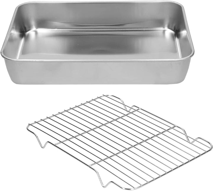 Bräter mit Rost aus Edelstahl, Rechteckige Ofenform mit Einsatzrost (26,5 x 20,5 cm), für Ofen, Gril
